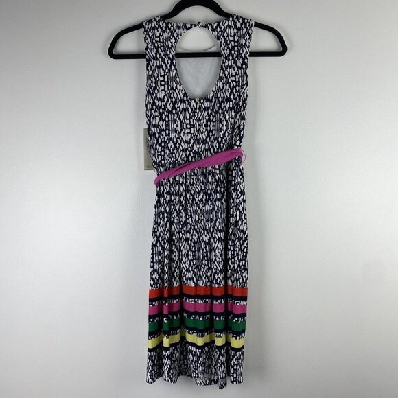 Eliza J Women's Printed Fit and Flare Dress Size 2 NWT Multicolor Striped Tie - Picture 7 of 10